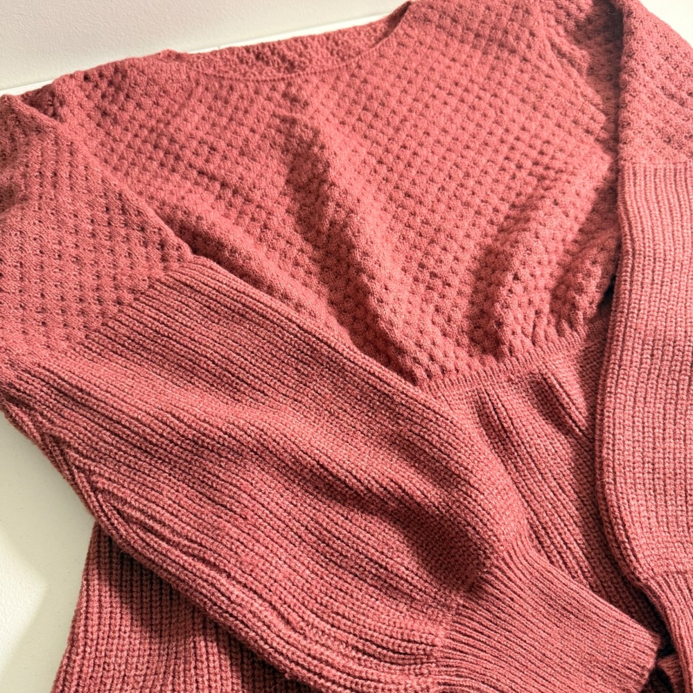 Rose Pink Textured Knit Empire Waist Balloon Sleeve Sweater Dress XXL